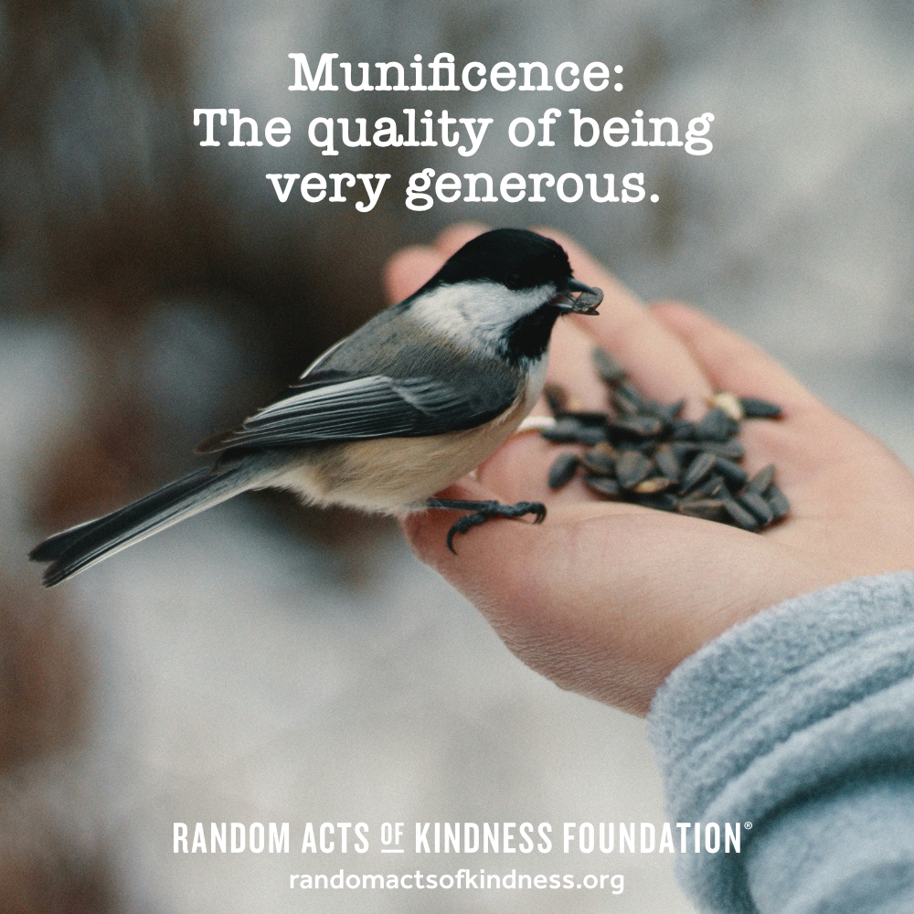 Munificence: The quality of being very generous.