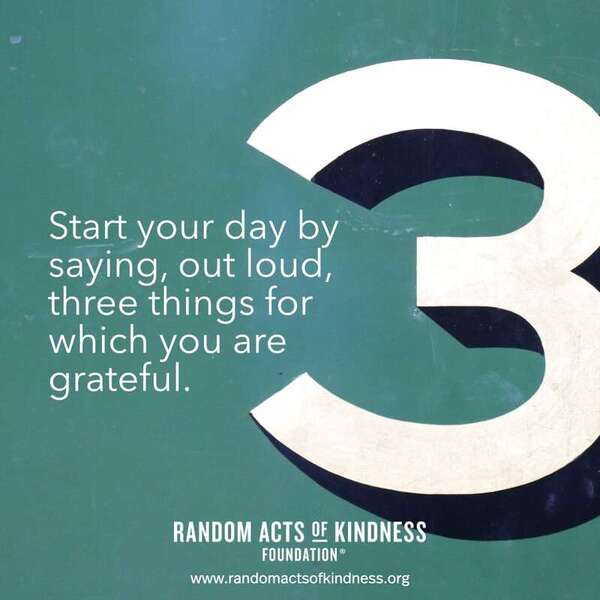 Start your day by saying, out loud, three things for which you are grateful. —Brooke