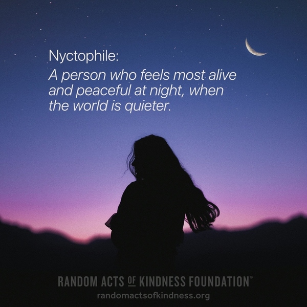 Nyctophile: A person who feels most alive and peaceful at night, when the world is quieter.